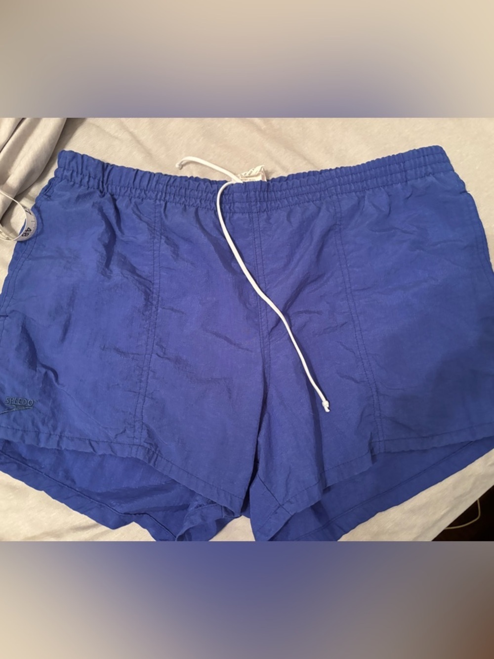 Vintage Speedo Blue Elastic Waist Swim Shorts with Drawstring L